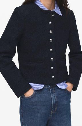 Mango Bouclé Crop Jacket in Navy at Nordstrom, Size X-Small