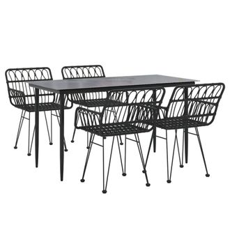 Berkfield Home Beautiful 5 Piece Garden Dining Set Black Poly Rattan