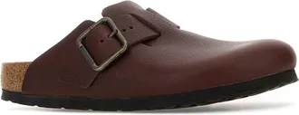 Birkenstock Mens Burgundy Leather Boston Slippers Wood Flat Shoes