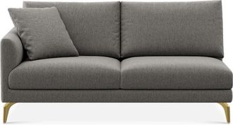 Castlery Lena Left Arm 2 Seater Sofa Customized, Dark Grey Performance Classic Twill, Brass Legs, Spill Resistant, Removable Covers for Castlery