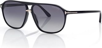Tom Ford Bruce Black Shiny Acetate Aviator Dark Grey Mens Sunglasses FT1026-N 01D 61