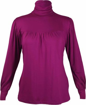 Purple Hanger New Womens Gathered Ruched Long Sleeve T-Shirt Tops Ladies Stretch High Polo Neck Plus Size Top