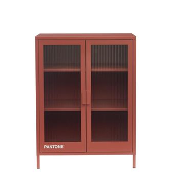 Pantone Aparador terracota con puertas de cristal acanalado, 75 cm