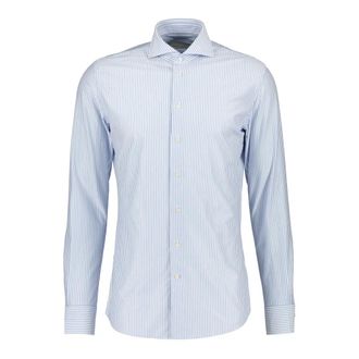 Profuomo Fijn gestreept Japans gebreid overhemd - Heren - Zakelijke Overhemden - Blauw - XL - Katoen - Overhemden
