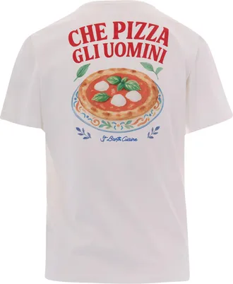 MC2 Saint Barth Womens T-Shirt Emilie Uomini Pizza Print White Cotton T-Shirts & Jerseys