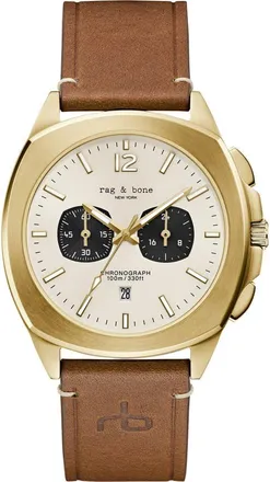 Rag & Bone Bleeker Chronograph Leather Strap Watch, 42mm in Gold-Tone at Nordstrom