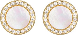 st. Moran Cubic Zirconia Halo Mother-of-Pearl Stud Earrings in Gold/white at Nordstrom
