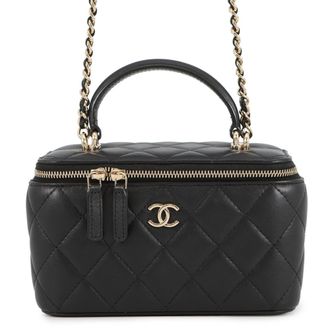 Chanel Matelasse Black Leather Vanity Bag (Pre-Owned)