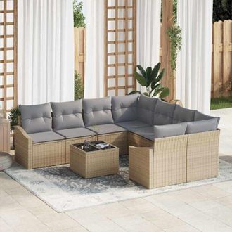 vidaXL Vidaxl - Conjunto De Sof&aacute; De Jard&iacute;n 9 Pcs Beige, Gris 55 X 55 X 37 Cm