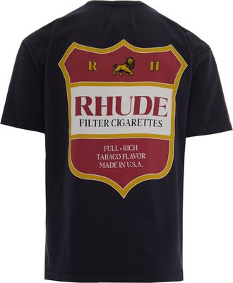 Rhude Mens T-Shirt Filtaro Crest Vintage Black Black-Red-Yellow Cotton T-Shirts Black/red/yellow And Polos