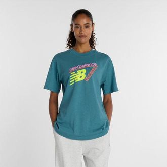 New Balance Mujer Classic Tri-Logo T-Shirt en Azul, Algod&oacute;n, Talla XL