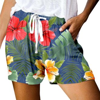 Generic Womens Summer Tropical Printed Swim Trunks Board Shorts for Ladies Quick Dry Hawaiian Loose Travel Shorts for Holiday Beach Surf with Pockets Naturali
