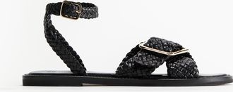H&M Geflochtene Ledersandalen - Schwarz
