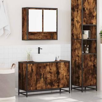 Berkfield Home Durable 2 Piece Bathroom Furniture Set Smoked Oak Engineered Wood in Brown