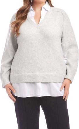 Karen Kane Layered Sweater - Plus In Light Heather Gray
