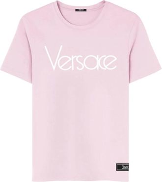 Versace Logo Print Crew Neck T-shirt - Dames - T-shirts - Roze - S - Katoen - Tops