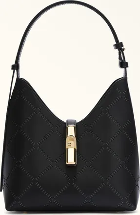 Furla Goccia Borsa A Spalla S Nero Nero Pelle Di Vitello Sidney Traforata Donna