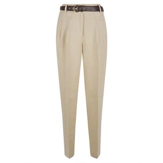 Max Mara Straight Trousers, female, Beige, Size: 2XS Wide-fit linen twill trousers