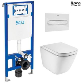 Roca Roca - Bastidor Duplo Pack Cisterna Empotrada Y Pulsador Pl1 Bl Br Con Inodoro Suspendido The Gap Con Sistema Rimless