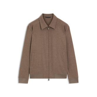 BOSS Slim-fit zip-up jacket in virgin wool flannel
