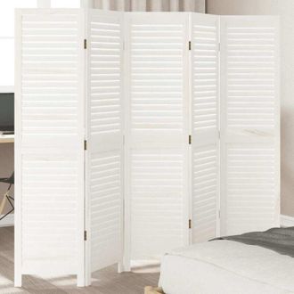 vidaXL Biombo Separador De 5 Paneles Madera Maciza Paulownia Blanco Vidaxl
