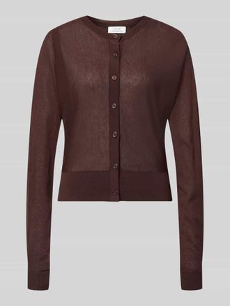 OPUS Strickjacke mit Rundhalsausschnitt Modell Desela in Dunkelbraun, Gr&ouml;&szlig;e 36