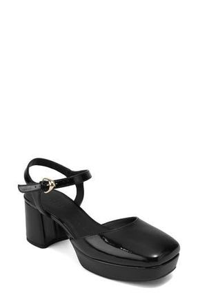 Aerosoles Senna Ankle Strap Platform Pump in Black Fx Crinkle Patent at Nordstrom Rack, Size 7.5