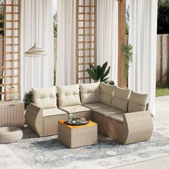 vidaXL Vidaxl - Juego De Sof&aacute;s Jard&iacute;n Con Cojines 6 Pzas Rat&aacute;n Sint&eacute;tico Beige