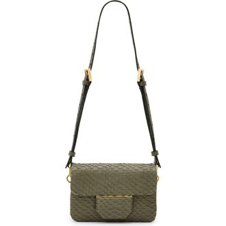AllSaints Jupiter Snake Embossed Leather Crossbody Bag in Military Green at Nordstrom Rack