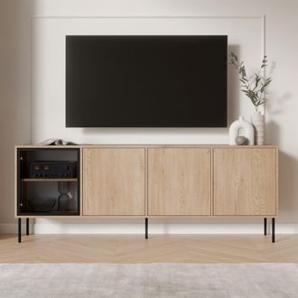 Dmora C&oacute;moda Encaje, Alacena 4 Estantes, Puerta Batiente, 4 Puertas, 200x40x75h Cm Marr&oacute;n