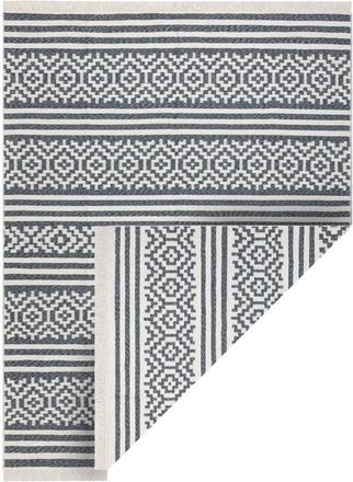 RugsX Rugsx - Carpet twin 22996 geometric, stripes cotton, double-sided, Ecological fringes - anthracite / cream grey 160x220 cm