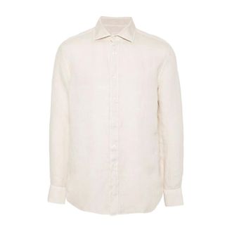 120% Lino 120% Lino, Casual Shirts, male, Beige, Size: M Beige Linen Shirt with Spread Collar