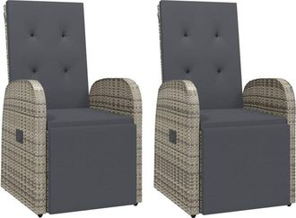 vidaXL Sillones De Jard&iacute;n Reclinables Con Cojines 2 Uds Rat&aacute;n Pe Gris Vidaxl