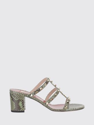 Valentino Garavani Rockstud Python Leather Mules Sandals with Mid Heel