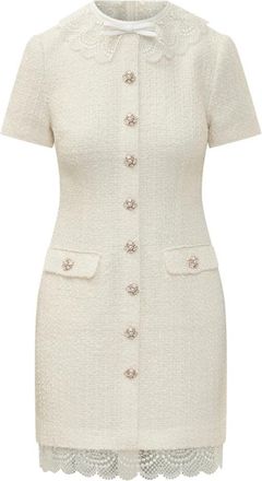 Self Portrait Lace Trim Mini Jurk - Dames - Korte kleedjes - Beige - M - Wol - Kleedjes