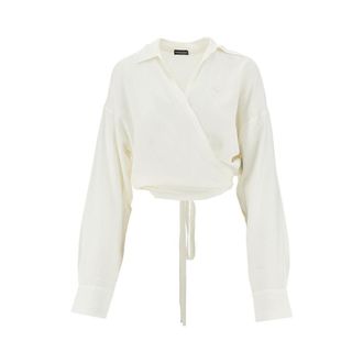 Emporio Armani Viscose and linen wrap-around shirt Woman L-XL