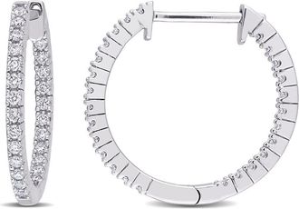 Amour 3/4 CT TDW Diamond Vintage Hoop Earrings In 10K White Gold