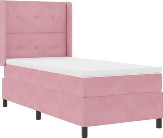 vidaXL Led Box Spring Bed with Mattres Manual Pink 90 x 190 cm Velvet Vidaxl