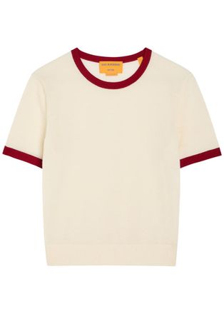 Guest In Residence Airy Ringer Contrast-trim Cashmere T-shirt - Cream - S (UK8-10 / S)