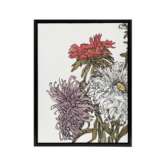 Artery8 Chrysanthemums Flower Painting Framed Canvas Wall Art Print Julie Graag in White | Size: W24 x H32