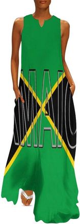 Generic Jamaican Flag Womens Casual Dresses Sleeveless Maxi Dress Summer Beach Long Dresses M