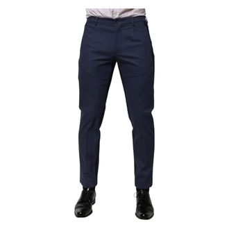 Dolce & Gabbana Slim-fit Trousers, male, Blue, Size: M Blue Cotton Tapered Formal Pants