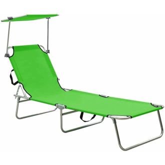 vidaXL Folding Sun Lounger with Canopy Steel Apple Green vidaXL