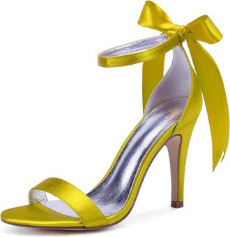 Generic Wedding Bridal Shoes High Heels Women Open Toe Stiletto Sandals Wedding Bridal Party Prom Dress Shoes 10.5Cm,Yellow,4 UK