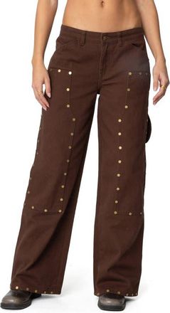 Edikted Studded Low Rise Carpenter Jeans in Brown at Nordstrom, Size X-Small