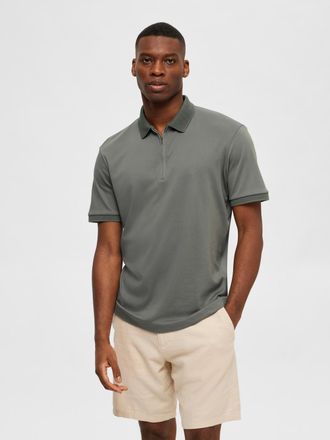 Selected Poloshirt SELECTED SLHFAVE ZIP SS POLO NOOS, Herren, Gr. S, gr&uuml;n (agave gr&uuml;n), Jersey, Obermaterial: 60% Baumwolle, 40% Polyester, unifarben, regular 