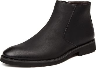Generic Chelsea Boots For Men Burnished Toe Side Zip Leather Slip On Non Wearable Waterproof Classic Slip On(Black,6.5 UK)