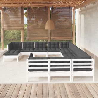 vidaXL Muebles De Jard&iacute;n 12 Pzas Con Cojines Blanco Madera De Pino Vidaxl