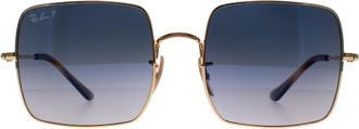Ray-Ban Square RB1971 914778 gepolijst goud blauw grijs gradiënt gepolariseerde zonnebril