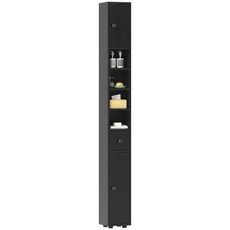 Kleankin Kleankin Armario De Ba&ntilde;o Alto, Columna De Ba&ntilde;o Estrecha Con 1 Caj&oacute;n, 4 Estantes Abiertos Y Estantes Ajustables, 20x20x180 Cm, Negro